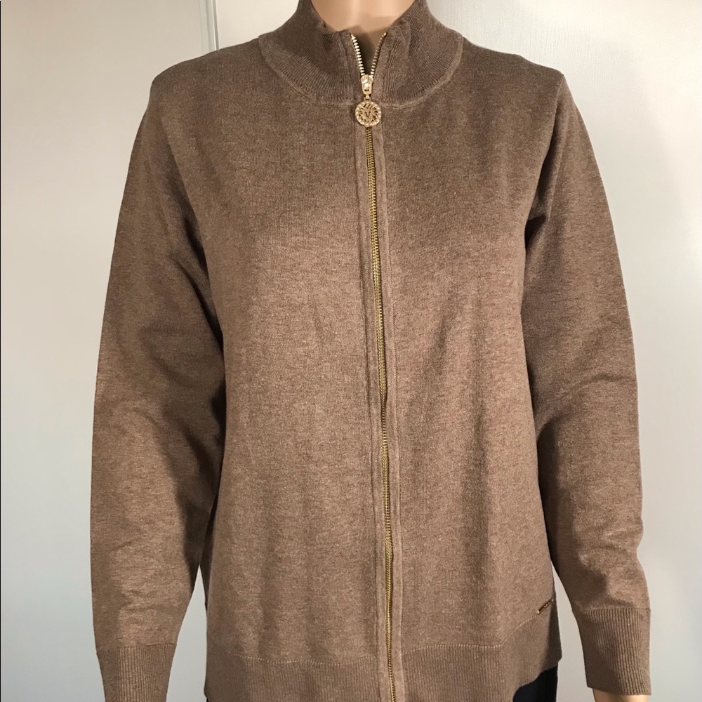 Anne Klein Womens Zipper Sweater,Khaki Size:L